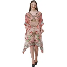 dressprinted Short Pink Digital Printed | Georgette Kaftan | Vacation Wear | Beach Wear | Coverups | Kaftan Dress | For Women | Free Size [M-3XL]-picture-47
