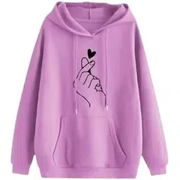 drijha Trendy Lavender Hoodie for Women with Korean Finger Heart Print | Oversized Pullover Sweatshirt with Front Pocket & Drawstring Hood | Casual Winter Wear-picture-25