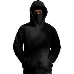 drobe Plain Cotton Hooded Neck with Mask Stylish Balaclava Black Zipper Hoodie-picture-18
