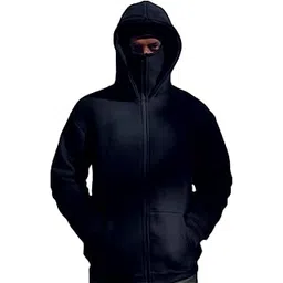 drobe Plain Cotton Hooded Neck with Mask Stylish Balaclava Zipper Hoodie-picture-51