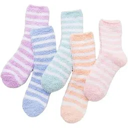 drocotec Super Soft Fuzzy Slipper Socks for Women & Girls | Warm Winter Cozy Anti-Slip Coral Fleece Sleep Socks | Cute Striped Home Socks for Bedroom & Indoor Use-picture-49