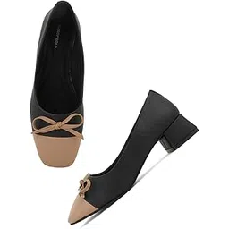 drop bold Drop BoldBlack Colourblocked Square Toe Block Heel Pumps For Women & Girls-picture-15