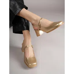 Drop Bold Gold Square Toe Mary Jane Block Sandal Heels for Women-picture-22