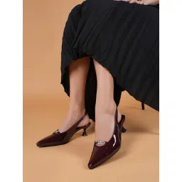 Drop Bold Maroon Pointed Toe Stiletto Heels with Buckle Detail For Women-picture-20