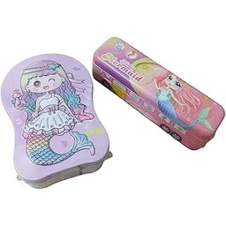dropping price est. 2024 Mermaid Pencil Box and Coin Bank Set for Girls – Metal Stationery Organizer with Lock, Pen & Pencil Case, School Supplies, Birthday Return Gift, Cute & Colorful Design-picture-50