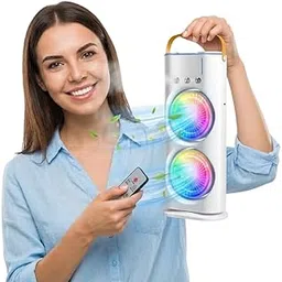 Drumstone (𝐒𝐩𝐞𝐜𝐢𝐚𝐥 𝟏𝟓 𝐘𝐞𝐚𝐫𝐬 𝐖𝐚𝐫𝐫𝐚𝐧𝐭𝐲) 4000mAh USB Rechargeable Mini Air Cooler Fan with Double Mist Spray, LED Light, Remote Control, 3 Speeds & Ice Cooling for Home & Office-image-39