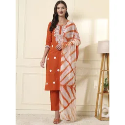 DRUPH & CO Women Floral Embroidered Cotton Kurta with Trousers & Dupatta-picture-14