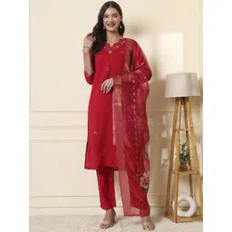 DRUPH & CO Women Floral Embroidered Kurta with Trousers & Dupatta-picture-13