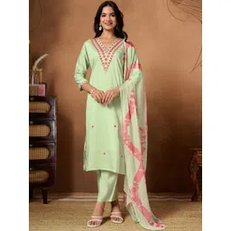 DRUPH & CO Women Floral Embroidered Kurta with Trousers & Dupatta-picture-18