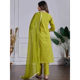 DRUPH & CO Women Floral Embroidered Regular Chikankari Pure Cotton Kurta with Trousers & With Dupatta image 3