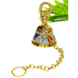 DSH Crafting Your Curiosity Gold toned & Blue Textured Brass Hanging Pooja Bell-picture-20