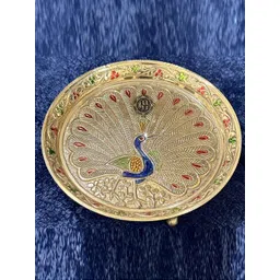 DSH Crafting Your Curiosity Metallic-toned & Blue Peacock-design Brass Pooja Thali-picture-19