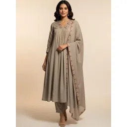 DSK STUDIO Women Ethnic Motifs Embroidered Pleated Thread Work Kurta with Trousers & With Dupatta-picture-30