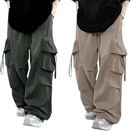dta fashion Mens & Womens High-Waisted Cargo Pants, Wide Leg Style, Drawstring Waist, Trending Cargos Pants (Combo-Set Pack-Off-2)-picture-54