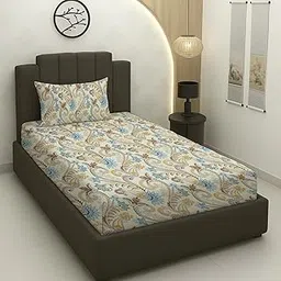 DTEX Soft Glace Cotton Feel Single Bedsheet with Pillow Cover | Mix Cotton Fabric, Floral Print Flat Sheet 90x60 inch with 18x28 inch Pillowcase, Smooth & Durable-image-12