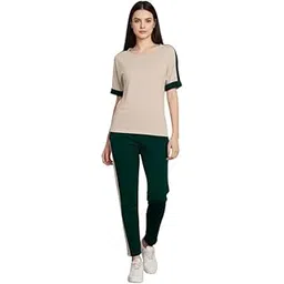 dtr fashion Women's Cotton Lycra Blend Green Color Shoulder Stripes Tracksuit | Co-ord Set For Women|Track Suit Set For Women-picture-15