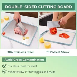Dual-Surface Stainless Steel Wheat Straw Chopping Board Hygienic Odor Resistant Heavy-Duty Non-Slip Kitchen Cutting Board for Meat Vegetables Fruits (36×28 Cm) image 1