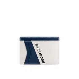 DUCATI CORSE Men White & Blue Colourblocked Leather Card Holder-picture-17