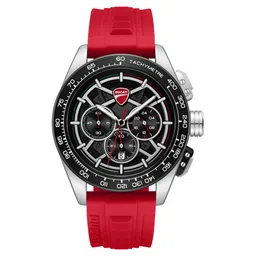 Ducati Quartz Chronograph Black Dial Red Silicone Strap Watch For Men-picture-20