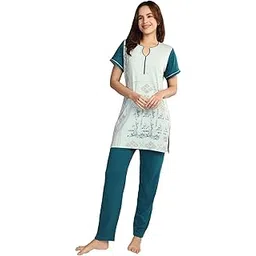 duchess Women's Cotton Tie & die & Embroided Long Length Night Suit Set-picture-18