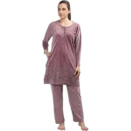 duchess Women's Supersoft Velvet Printed Nightsuit for Winter wear-picture-43
