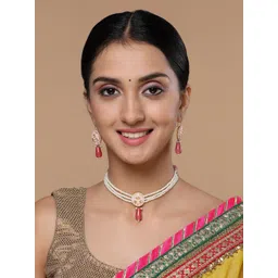 DUGRISTYLE Gold-Plated Kundan-Studded & Beaded Jewellery Set image 2