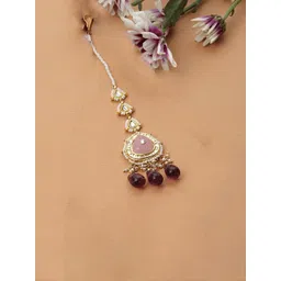 DUGRISTYLE Gold-Plated Kundan Studded & Pearls Beaded Maang Tikka-picture-11