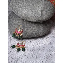 DUGRISTYLE Gold-Plated Kundan Studded Contemporary Drop Earrings-picture-20