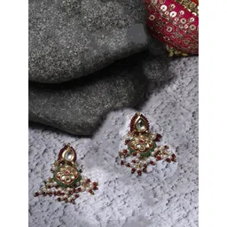 DUGRISTYLE Gold-Plated Kundan Studded Contemporary Drop Earrings-picture-23