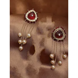 DUGRISTYLE Gold-Plated Kundan Studded Contemporary Drop Earrings-picture-19
