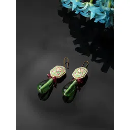DUGRISTYLE Gold-Plated Kundan-Studded Contemporary Drop Earrings-picture-21