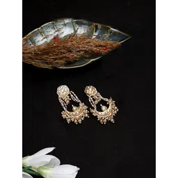 DUGRISTYLE Gold-Plated Kundan Studded Contemporary Drop Earrings-picture-33