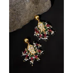 DUGRISTYLE Gold-Plated Kundan Studded Contemporary Drop Earrings-picture-30