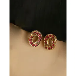 DUGRISTYLE Gul-e-Aftab Gold-Plated Kundan Studded Contemporary Shaped Studs-picture-38
