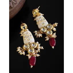 DUGRISTYLE Kundan Studded Gold-Plated Drop Earrings-picture-19