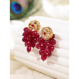 DUGRISTYLE Red & Gold-Toned Floral Drop Earrings-picture-30