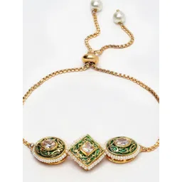 DUGRISTYLE Women Green & White Sterling Silver Kundan Gold-Plated Charm Bracelet image 4