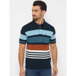 Duke Blue Blended Regular Fit Striped Polo T-Shirt-picture-21