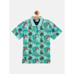 Duke Boys Floral Printed Polo Collar Tropical Applique T-shirt-image-34