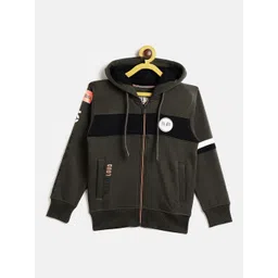 Duke Boys Olive Green Printed Hooded Fleece Sweatshirt-image-28