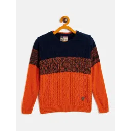 Duke Kids Navy & Orange Color Block Full Sleeves Sweater-picture-30