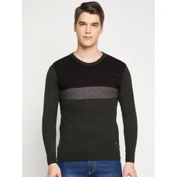 Duke Men Black & Green Colourblocked Pullover-picture-38