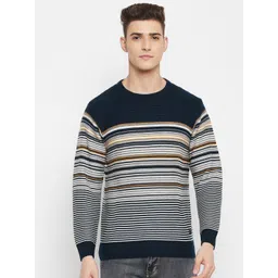 Duke Men Navy Blue & White Striped Pullover-picture-13