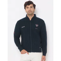 duke Men Printed Mandarin Neck Blue Sweater-picture-22