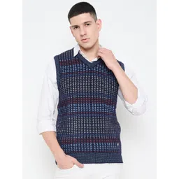 duke Men Self Design V Neck Blue Sweater-picture-10