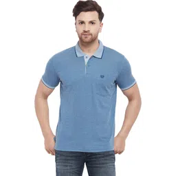 duke Men Solid Polo Neck Cotton Blend Blue T-Shirt-picture-11