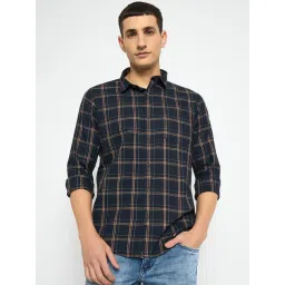 Duke Navy Blended Slim Fit Checkered Shirt-picture-12