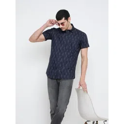 Duke Navy Blended Slim Fit Printed Shirt image 5
