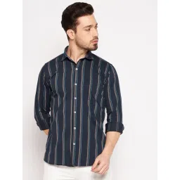Duke Navy Blue Cotton Slim Fit Striped Shirt-picture-37