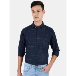 Duke Navy Cotton Slim Fit Checks Shirt-picture-40